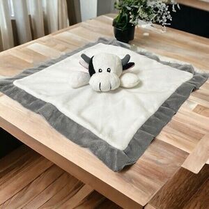 Baberoo Cow Bull Plush Lovey Lovie White Baby Security Blanket w/ Gray Trim